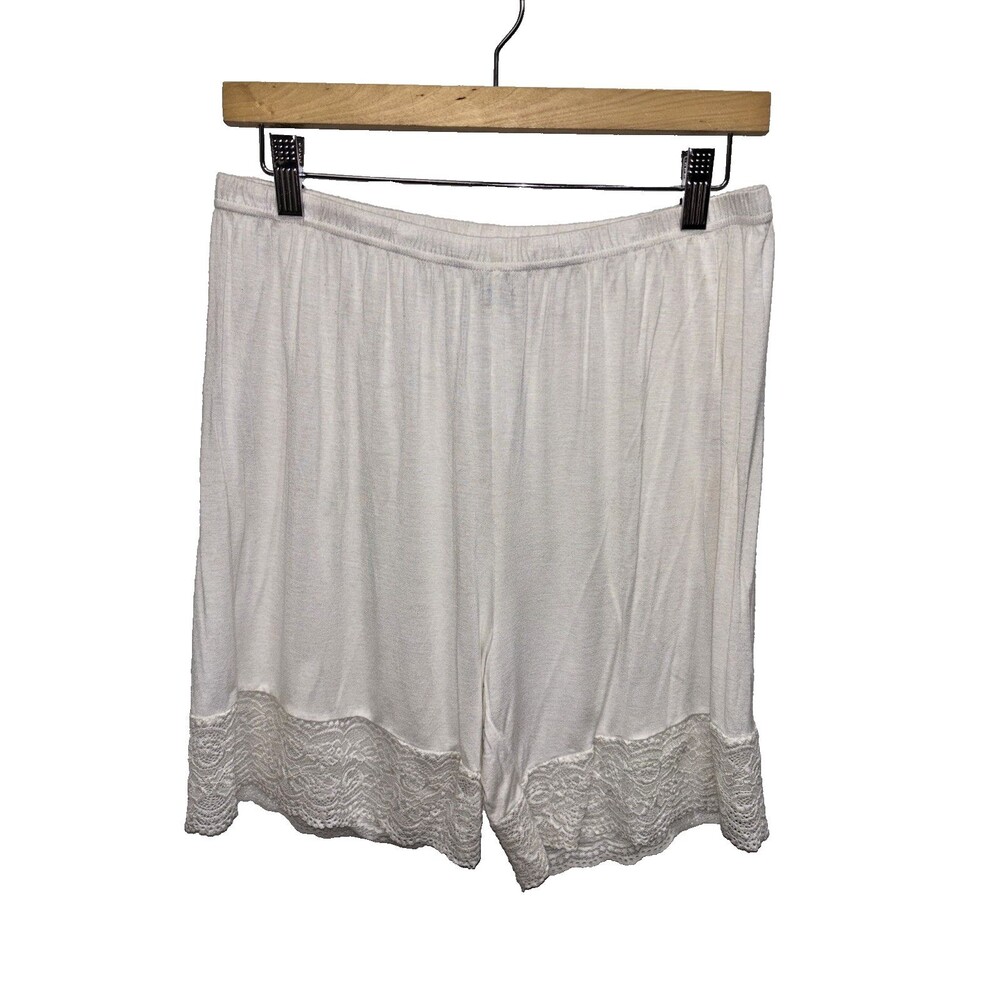 Plus Size Bloomer Shorts 3XL Stretch Elastic Waist Lace Trim Ivory